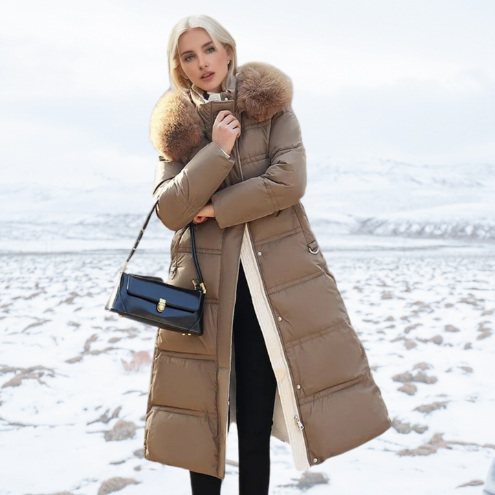 Delilah | Elegant Long Quilted Puffer Coat With Faux Fur Hood