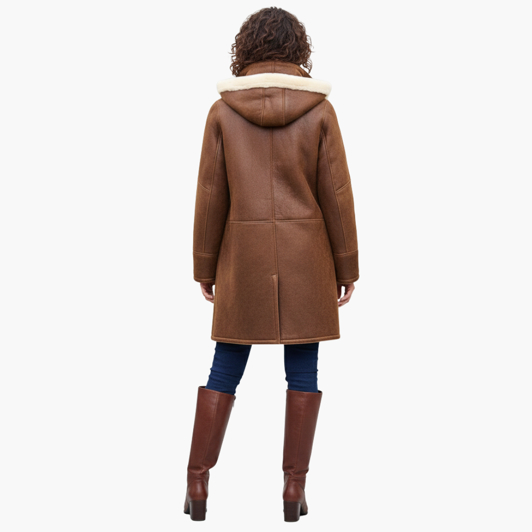 Freya | Stylish Faux Shearling Duffle Coat With Hood And Toggle Closures