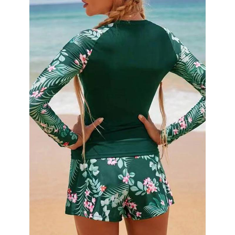 Lara | Stylish Long Sleeve Floral Print Tankini With Shorts