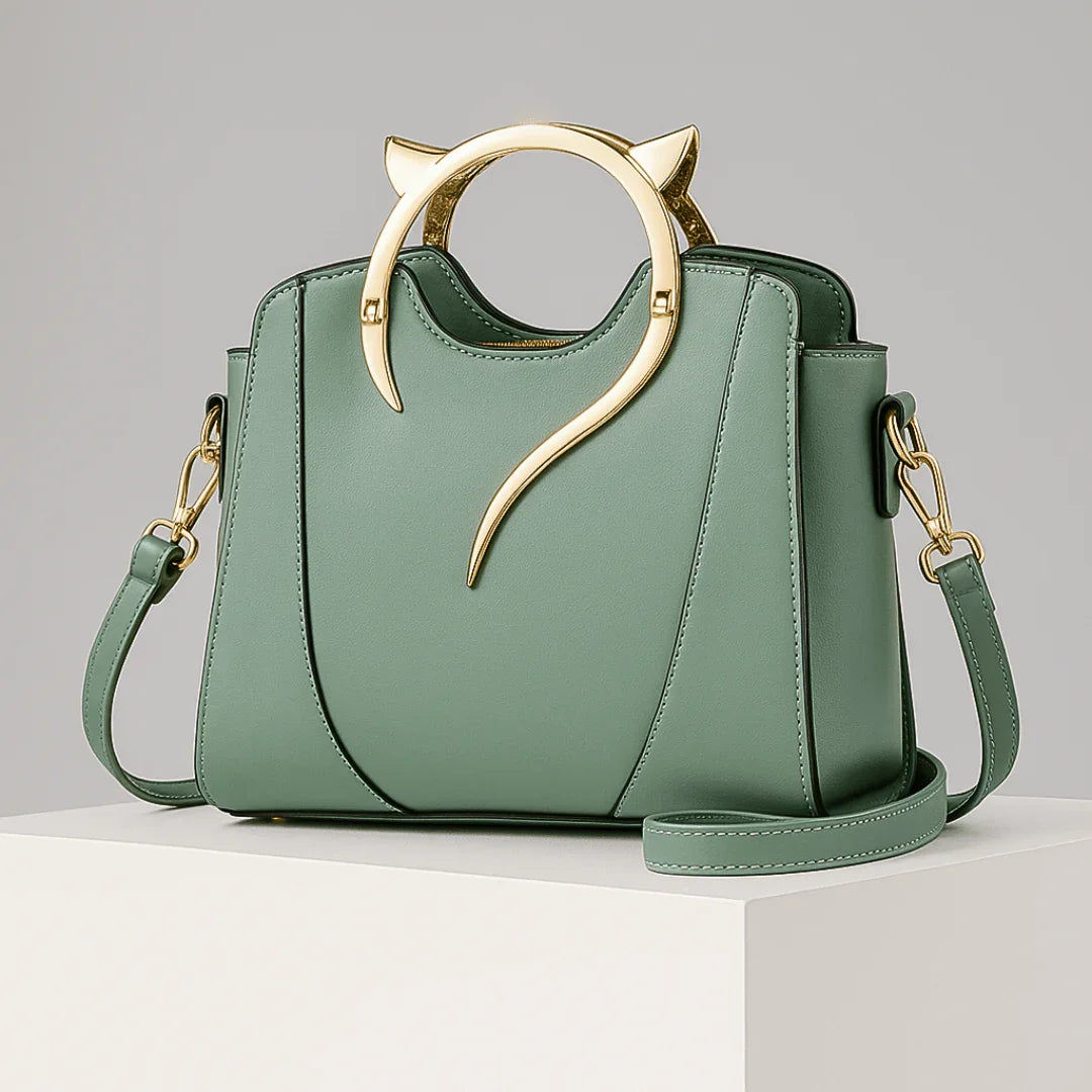 Felicity | Chic Cat Ear Structured Handbag With Gold Hardware