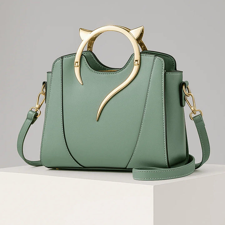 Felicity | Chic Cat Ear Structured Handbag With Gold Hardware