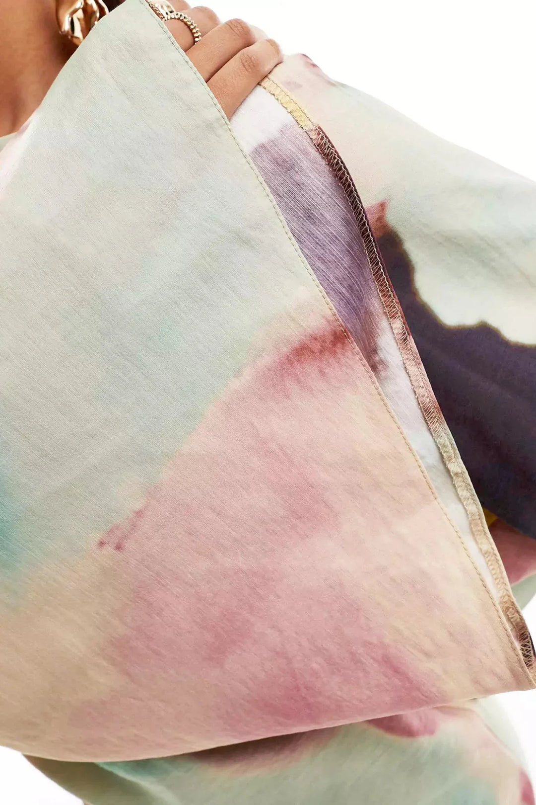 Jacqueline | Elegant Abstract Watercolor Maxi Dress With Flared Sleeves