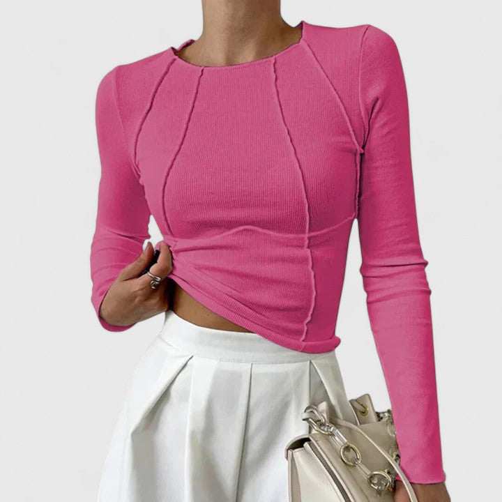 Thea | Sleek Long Sleeve Ribbed Top With Round Neckline