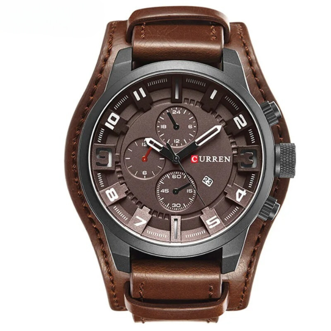 Phoenix | Sleek Brown Leather Chronograph Watch With 3D Markers
