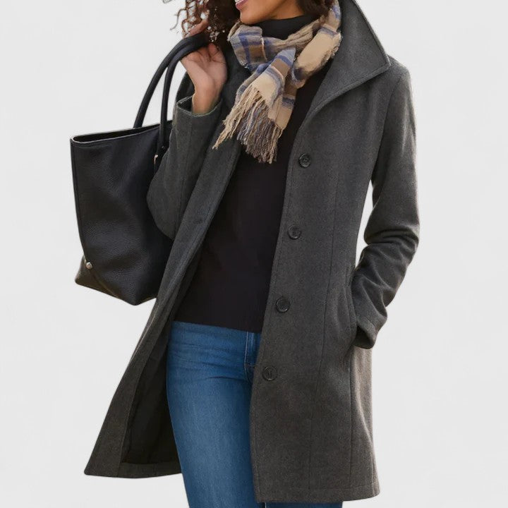 Delphine | Elegant Single Breasted Wool Blend Tailored Coat