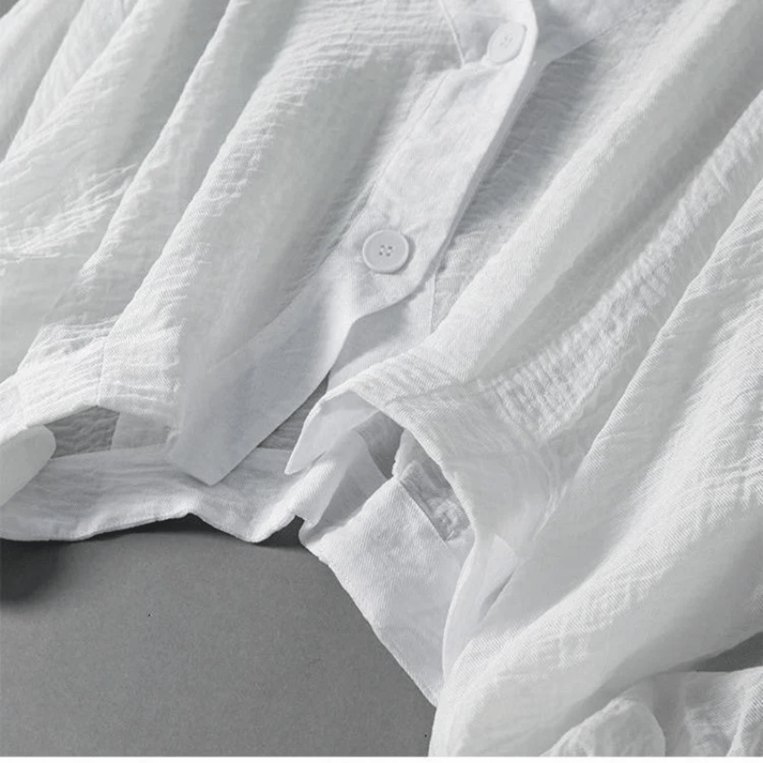 Margot | Elegant White Linen V-Neck Batwing Sleeve Blouse