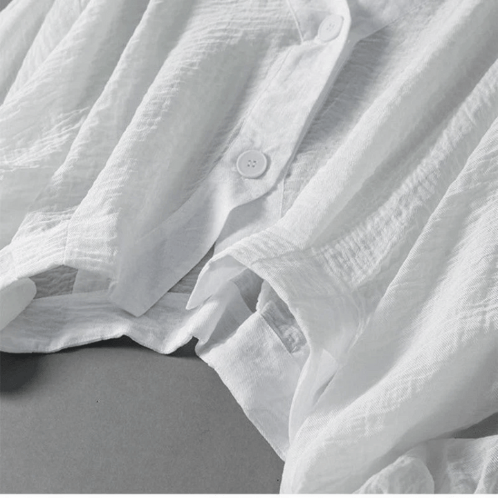 Margot | Elegant White Linen V-Neck Batwing Sleeve Blouse