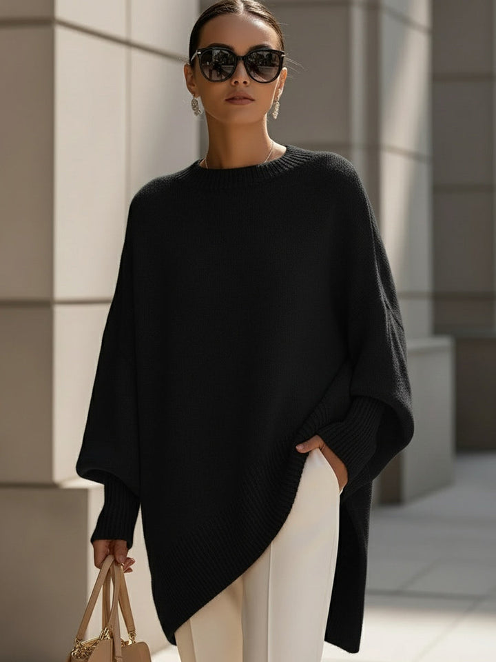 Skye | Elegant Oversized Knit Poncho With Asymmetrical Design