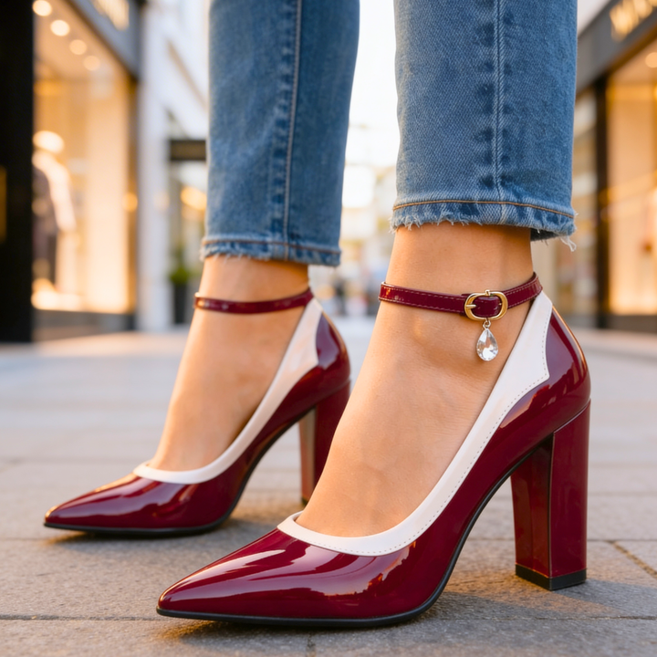 Eliana | Elegant Pointed Toe Block Heel With Ankle Strap