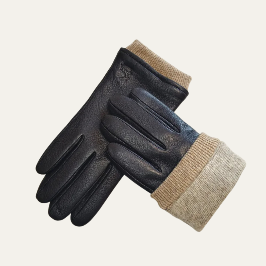 Margot | Elegant Black Leather Wool-Lined Winter Driving Gloves