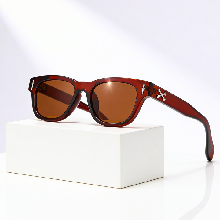 Elise | Sleek Cross Detail Retro Sunglasses With Orange Lens