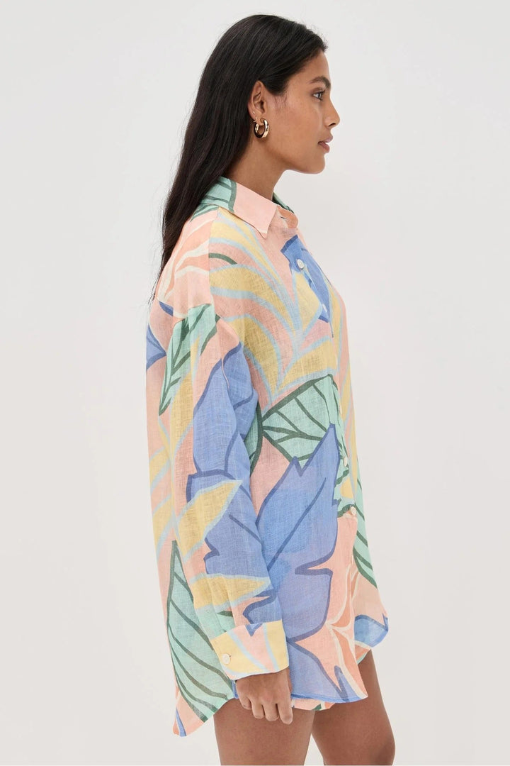 Paisley | Tropical Leaf Print Boyfriend Shirt Set