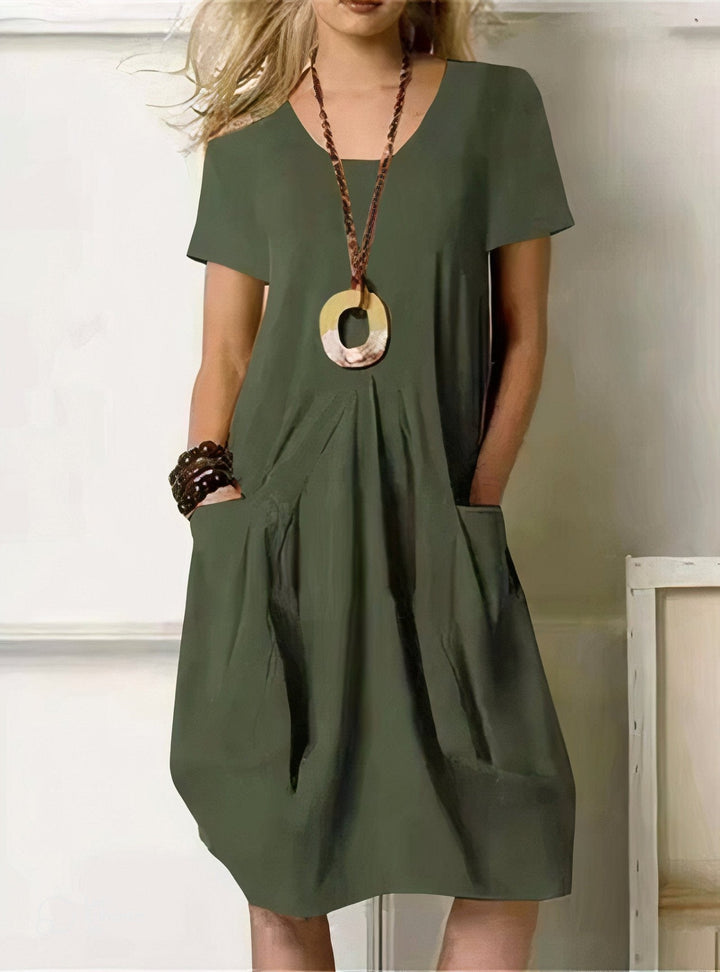 Leona | Effortless V-Neck Midi Dress With Pockets