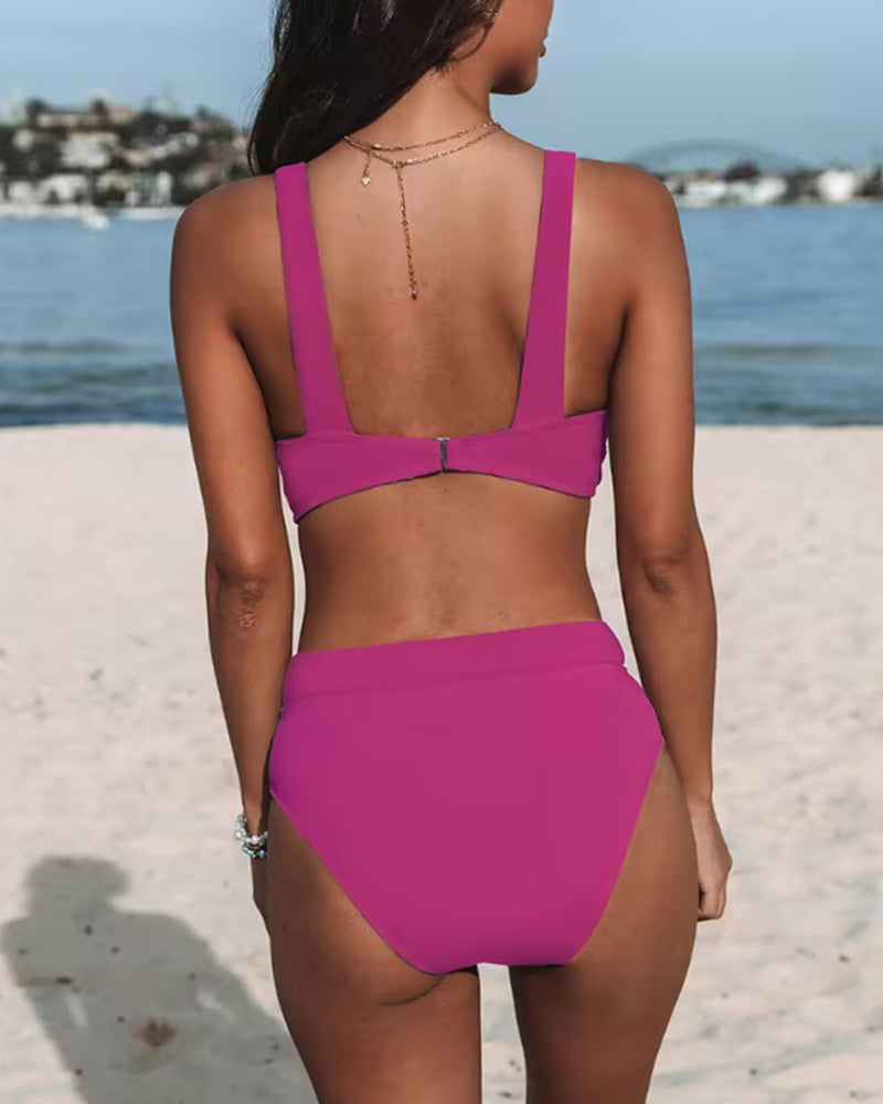 Margot | Elegant V-Neck High Waisted Black Bikini Set