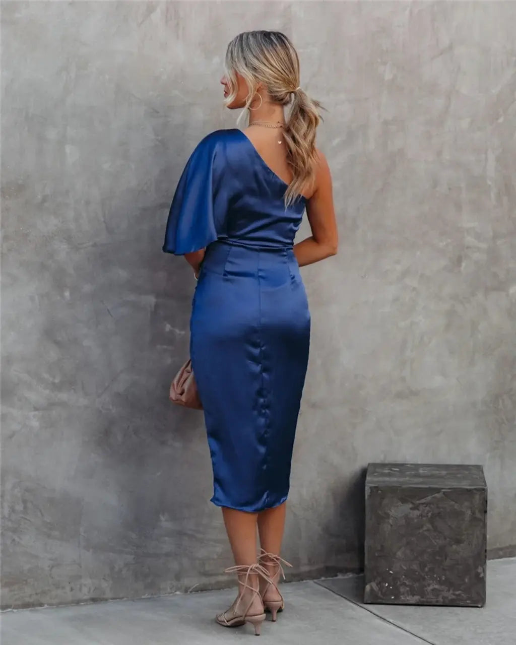 Phoebe | Elegant One Shoulder Ruched Midi Dress