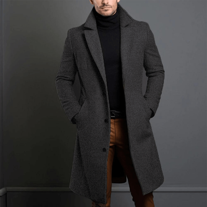 Edson | Elegant Long Wool Overcoat With Lapel Collar For Men