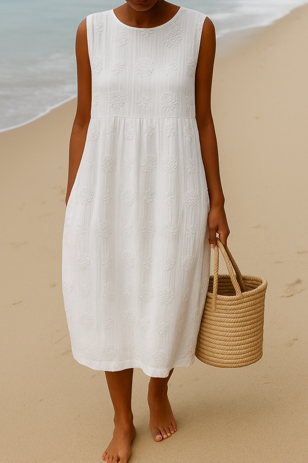 Seraphina | Elegant Sleeveless Floral Embroidered Midi Dress