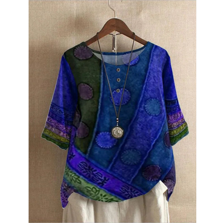 Rhea | Stylish Patchwork Three Quarter Sleeve Colorful Bohemian Top