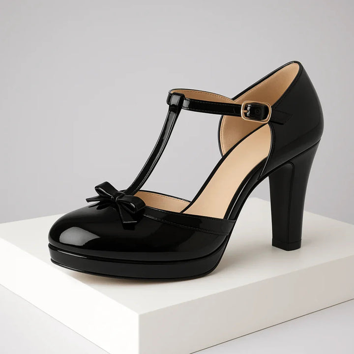 Elise | Elegant T-Strap Platform Heels With Bow Detail