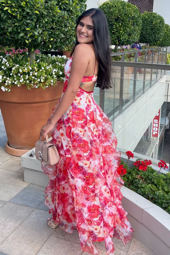 Sybil | Elegant Floral Ruffle Maxi Dress