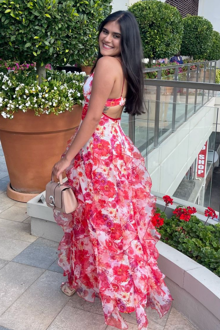 Sybil | Elegant Floral Ruffle Maxi Dress
