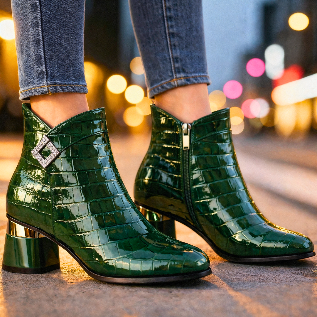 Luna | Chic Croc-Embossed Block Heel Ankle Boots