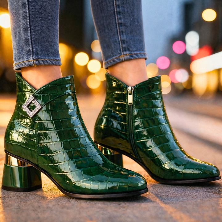 Luna | Chic Croc-Embossed Block Heel Ankle Boots