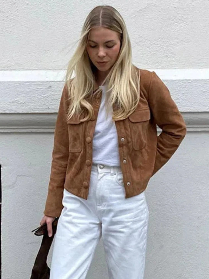 Sage | Chic Button-Up Suede Jacket With Chest Pockets
