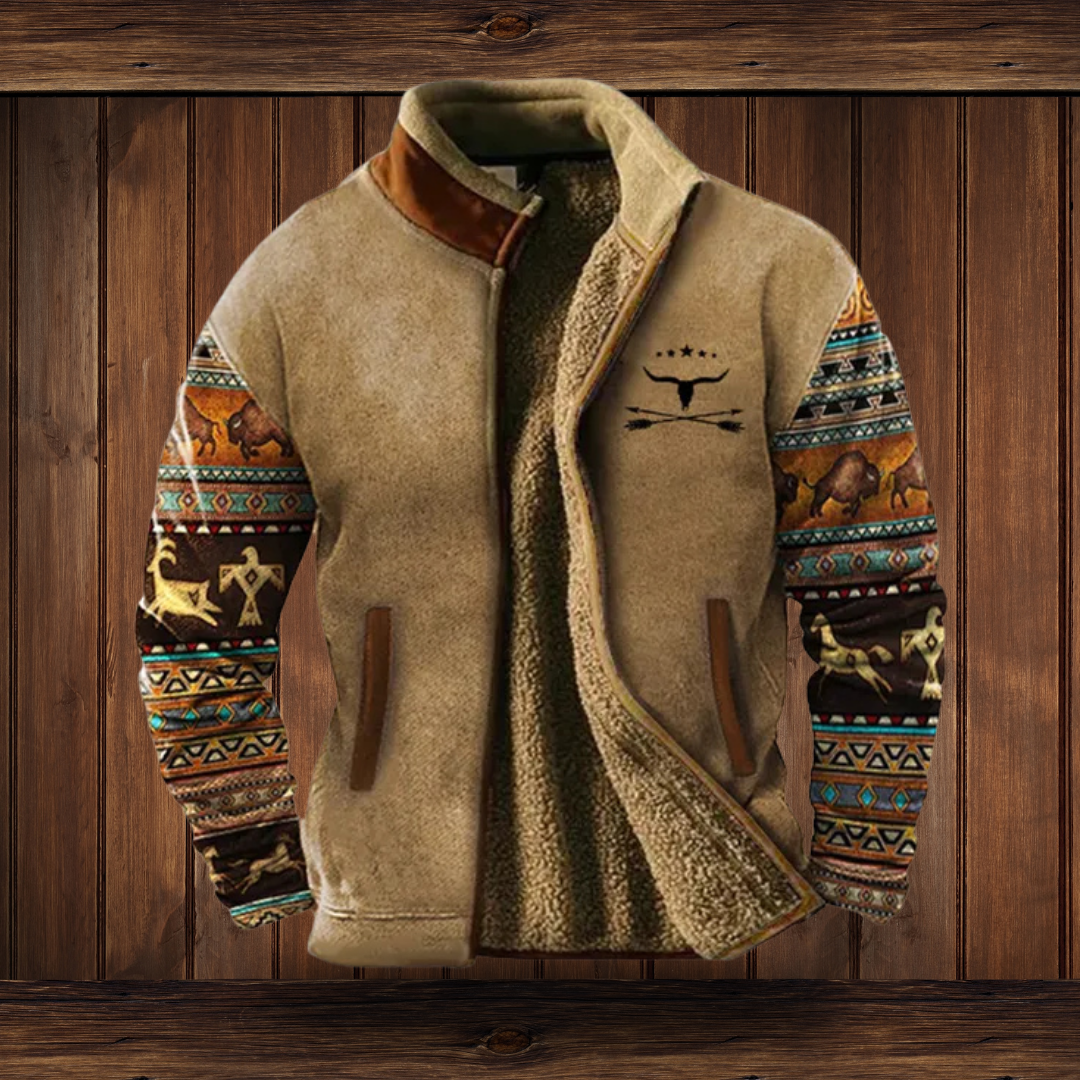 Jaxon | Stylish Southwestern Fleece Jacket With Native Print Sleeves