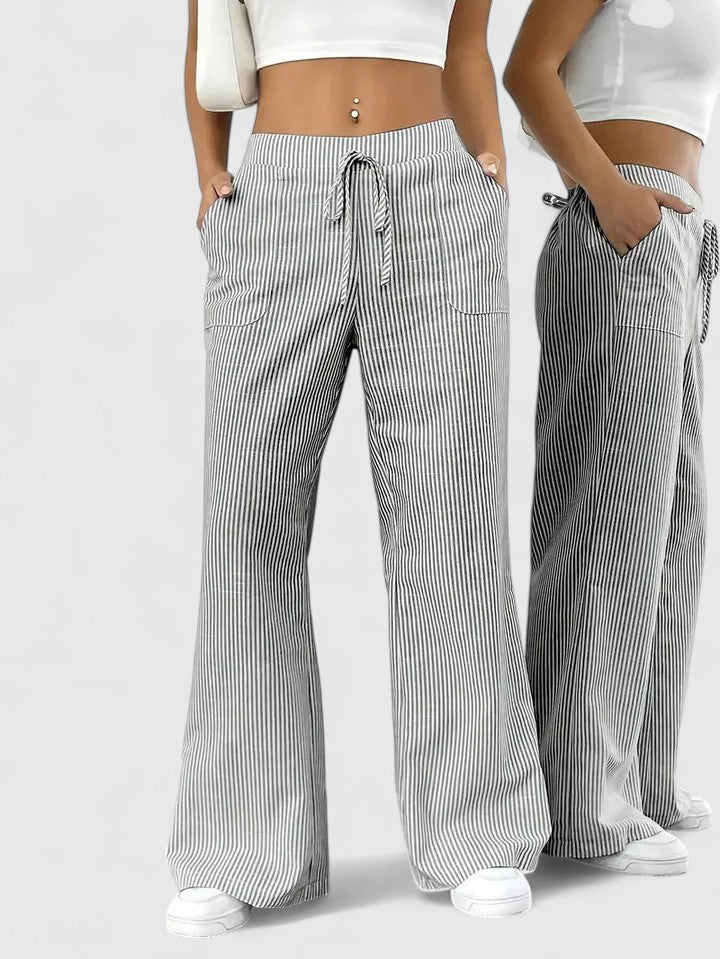 Tessa | Stylish Striped Wide Leg Palazzo Pants With Drawstring