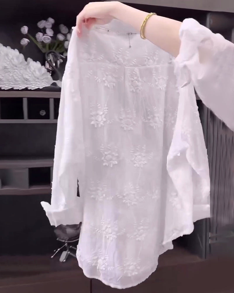 Leah | Elegant White Embroidered Blouse with Drop Shoulders