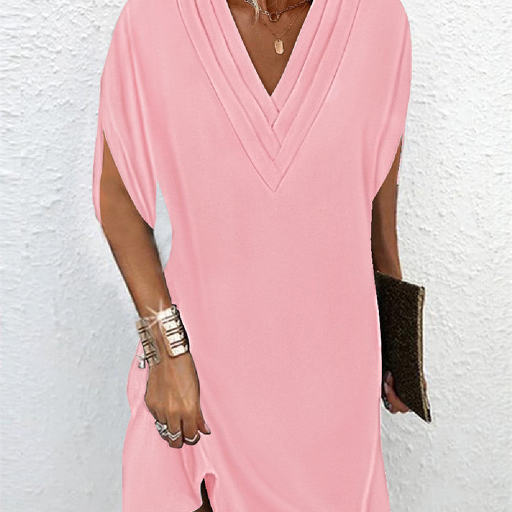 Delia | Elegant V-Neck Wrap Midi Dress With Split Sleeves