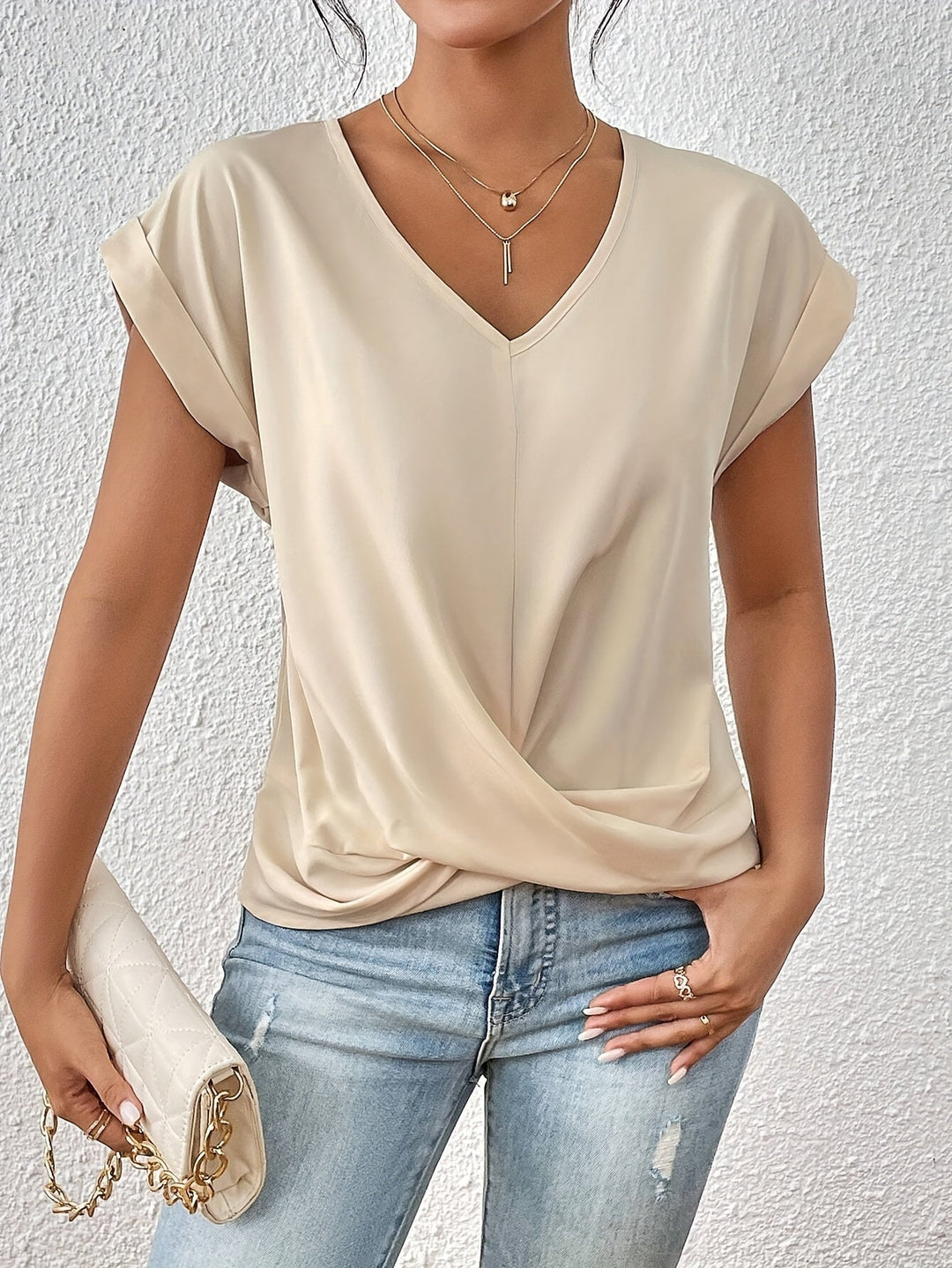 Cleo | Stylish V-Neck Twisted Hem T-Shirt