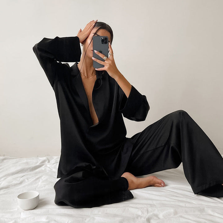 Jocelyn | Elegant Button Down Wide Leg Pajama Set