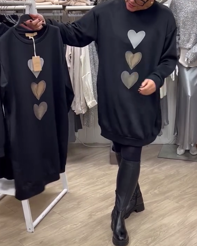 Grace | Heart Print Sweatshirt Dress