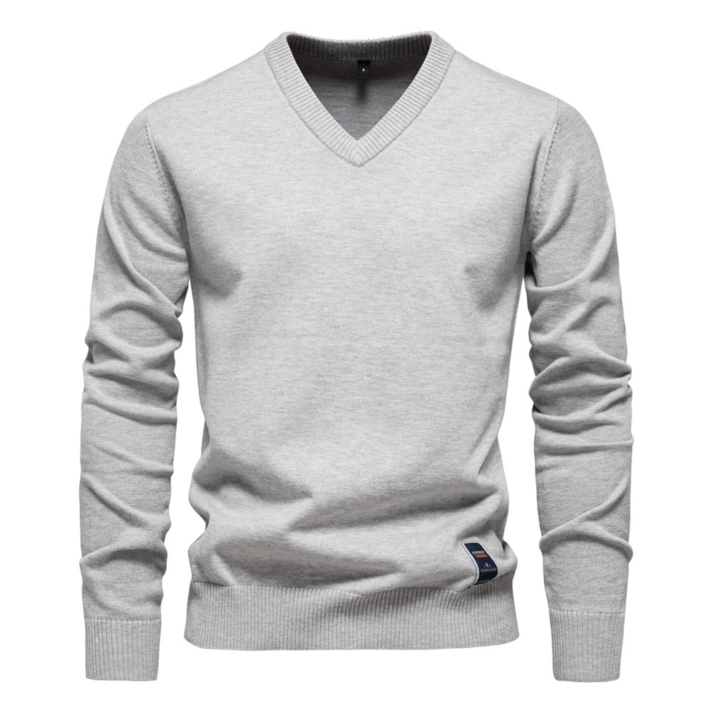 Eva | Elegant Men's V-Neck Cotton Blend Pullover Sweater