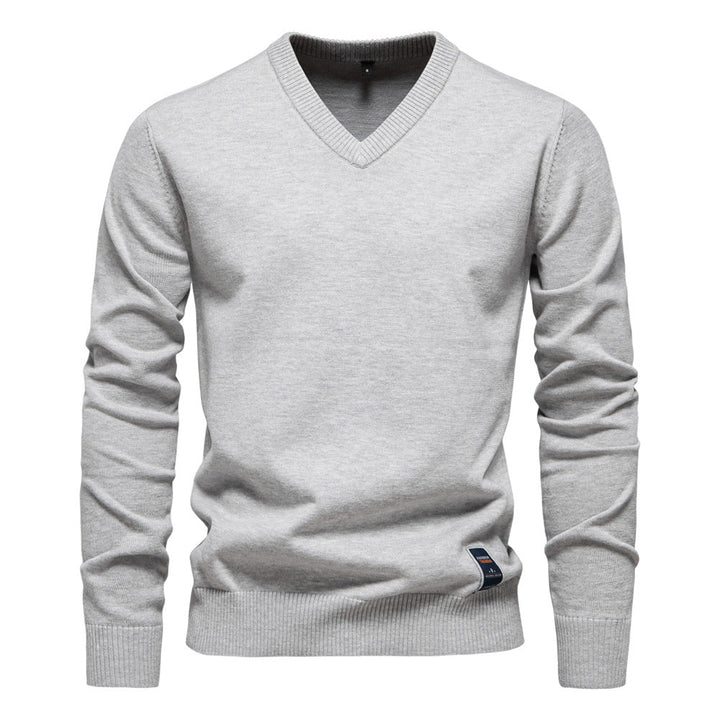 Eva | Elegant Men's V-Neck Cotton Blend Pullover Sweater
