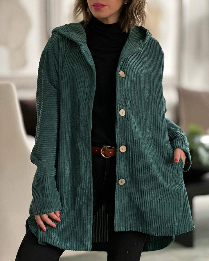 Cordia | Stylish Hooded Corduroy Jacket With Button Front