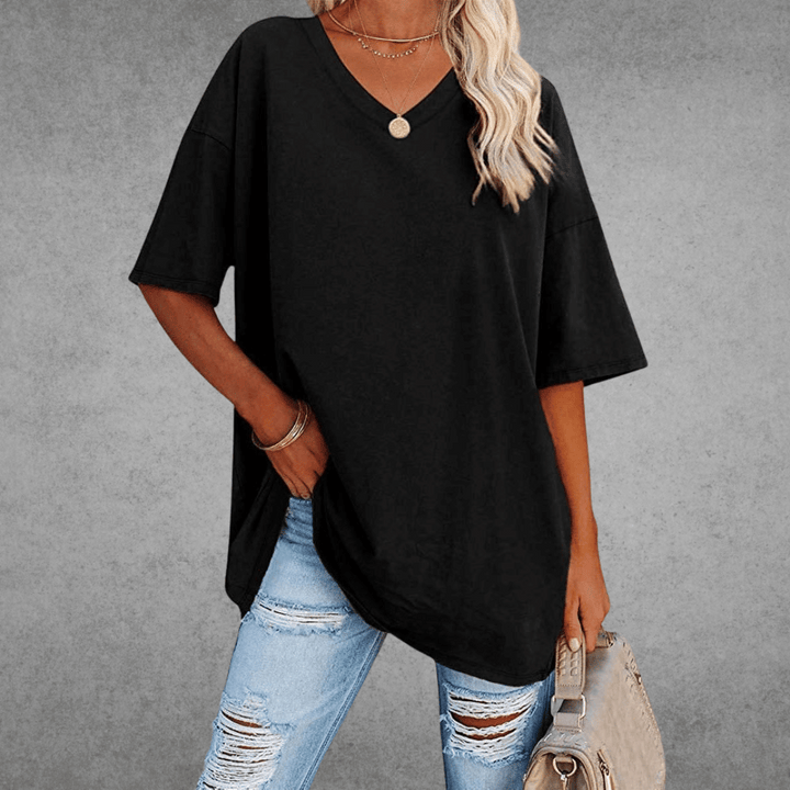 Bethany | Elegant V-Neck Oversized Black T-Shirt Women