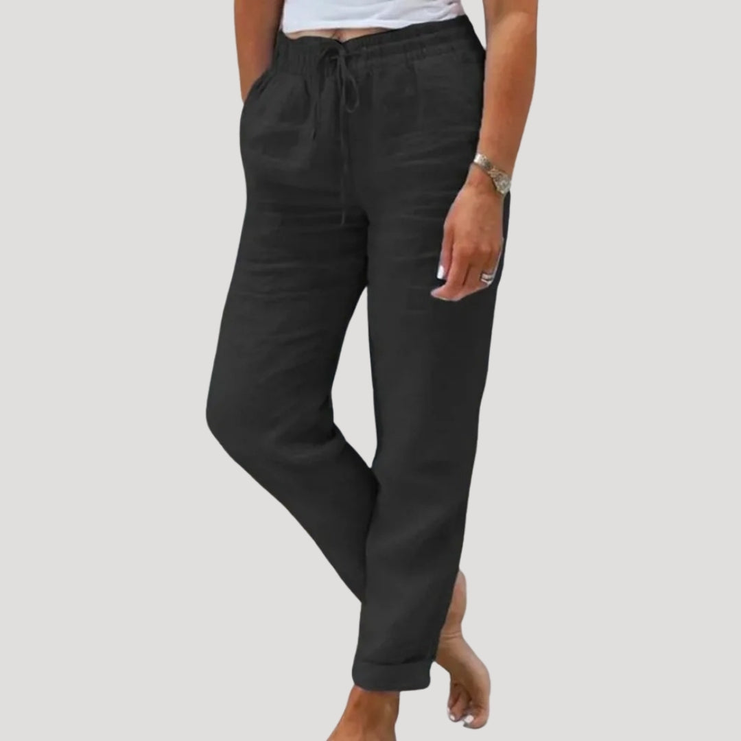 Margot | Elegant Cotton Drawstring Tapered Trousers