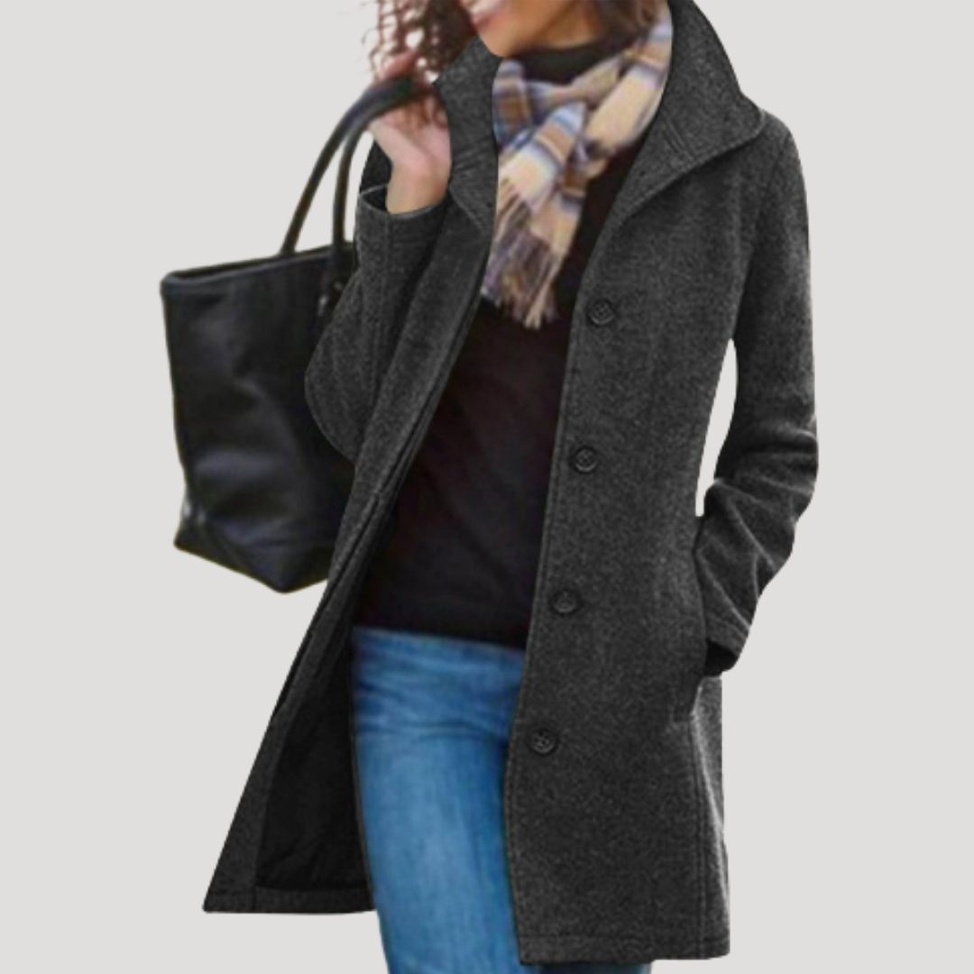 Ruby | Chic Wool Blend Long Coat With Button Front