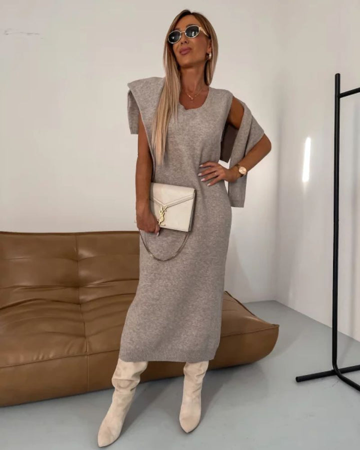 Valentina | Elegant Turtleneck Knit Set With Midi Skirt