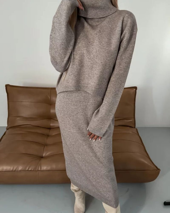 Valentina | Elegant Turtleneck Knit Set With Midi Skirt