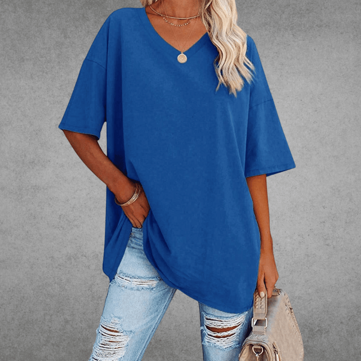 Bethany | Elegant V-Neck Oversized Black T-Shirt Women