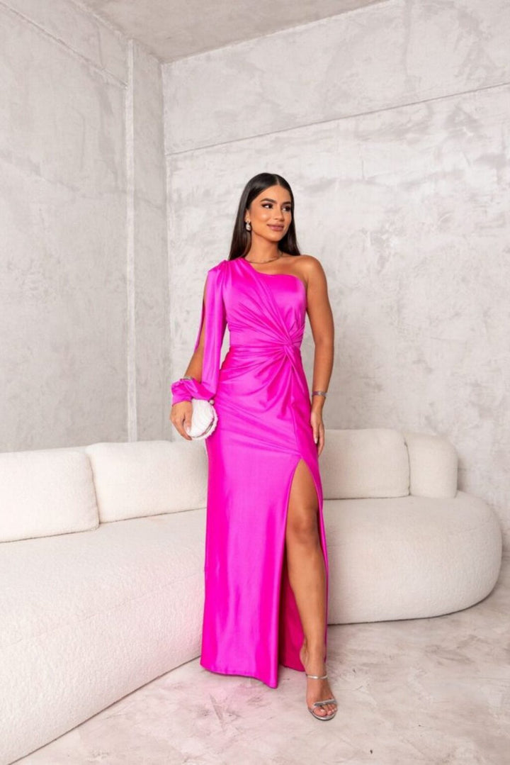Elena | Elegant One Shoulder Drape Maxi Gown