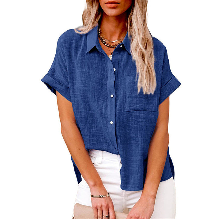 Tillie | Chic Cotton Linen Button Up Blouse With Short Sleeves