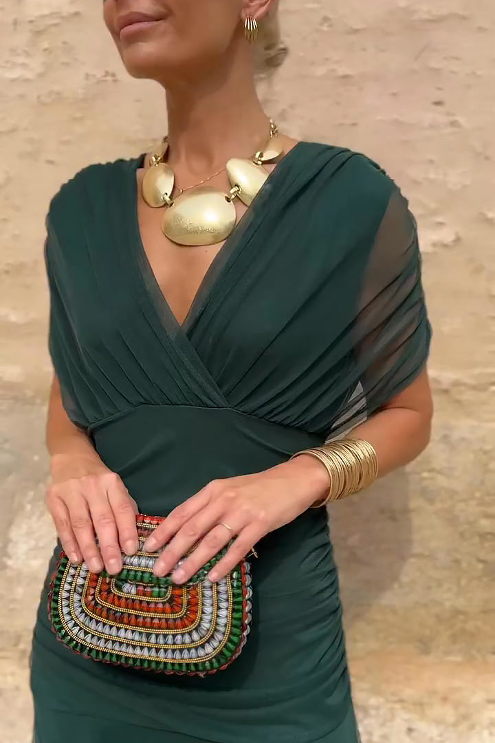 Sybil | Elegant V-Neck Pleated Maxi Dress With Flutter Sleeves