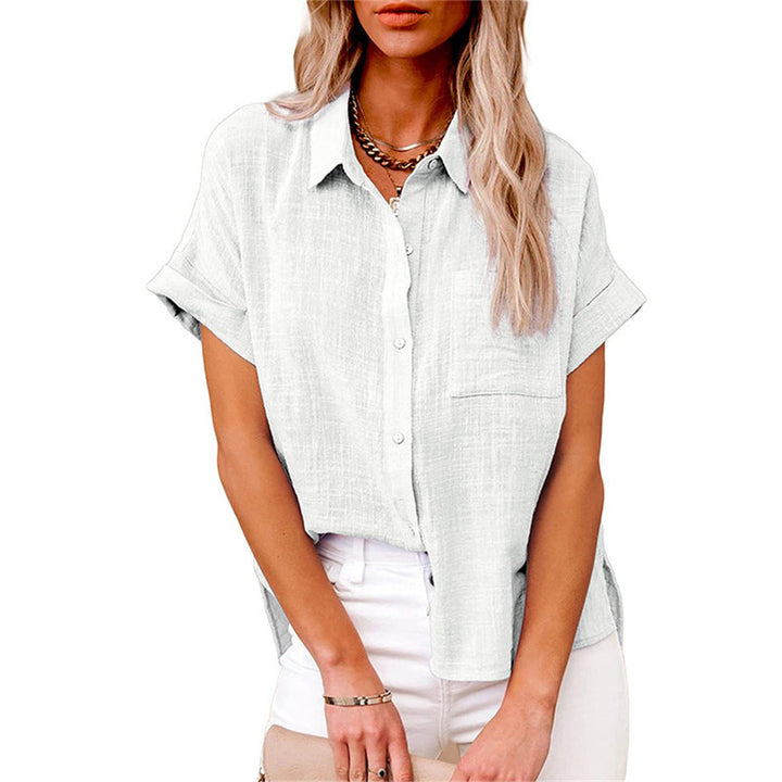 Tillie | Chic Cotton Linen Button Up Blouse With Short Sleeves