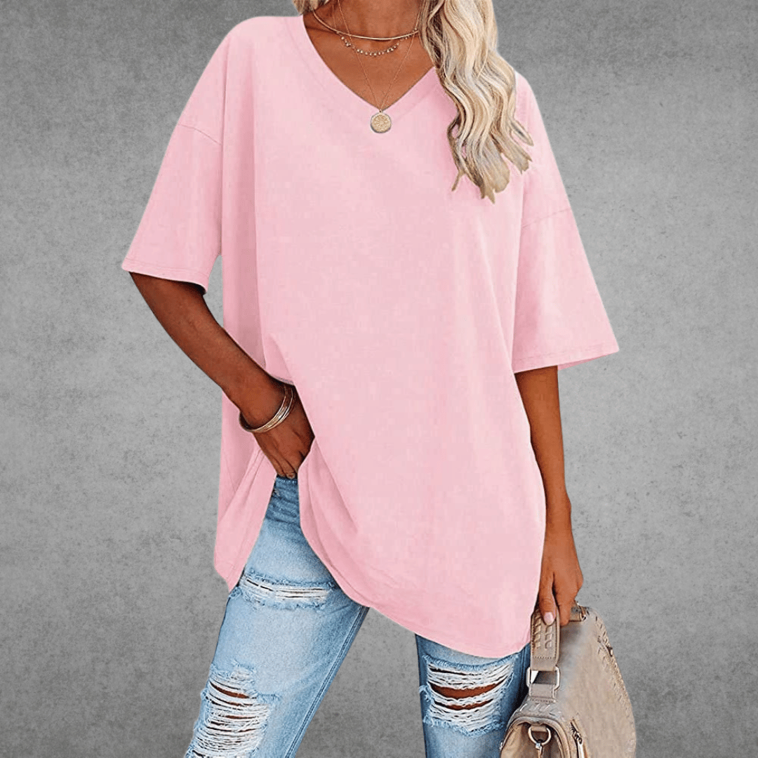 Bethany | Elegant V-Neck Oversized Black T-Shirt Women