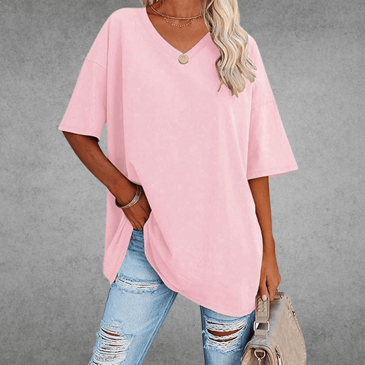 Bethany | Elegant V-Neck Oversized Black T-Shirt Women
